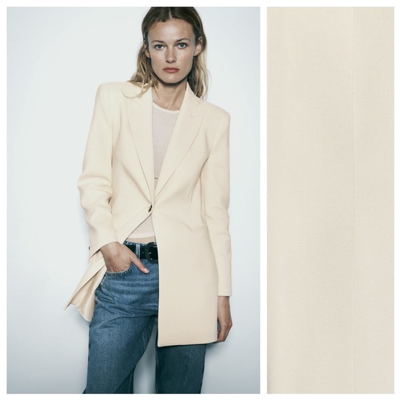 Zara Jackets & Blazers - NWT. Zara Cream Viscose Blend Long Fitted Blazer. Size M.